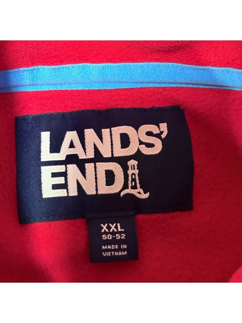 Lands End Mens Red & Navy Fleece Vest XXL Full-Zip Sleeveless Polyester